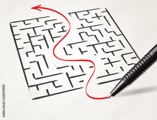 Obraz na płótnie Stationery drawing the exit way out from a labirynt