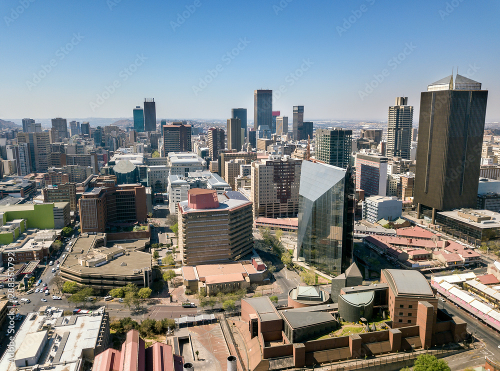 Fototapeta premium High angle view over Johannesburg city center, South Africa