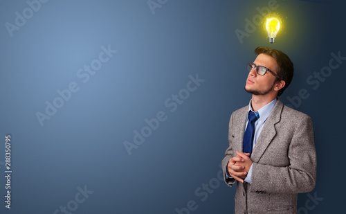 Young person looking for new idea with lighting bulb concept
