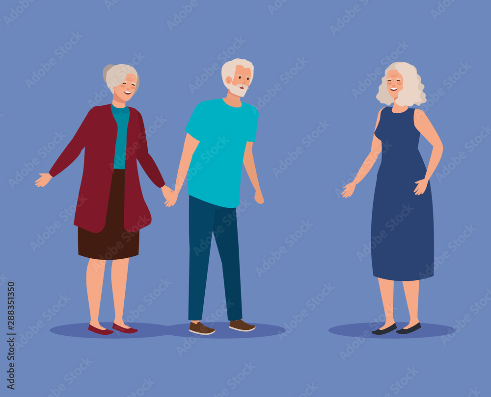 Naklejka premium old couple together with elderly woman