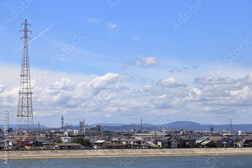 Okayama city along Asahi river  Japan