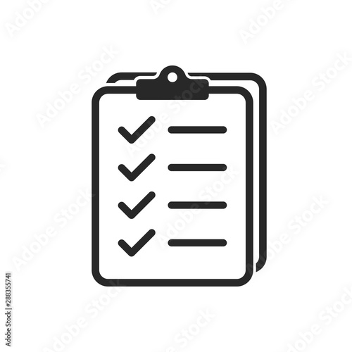 Icon clipboard checklist or document with checkmark with text in flat style.