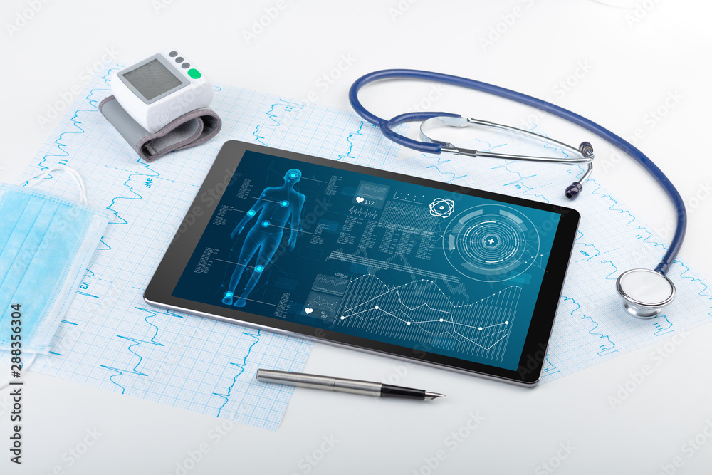 Medical full body screening software on tablet and healthcare devices - obrazy, fototapety, plakaty 