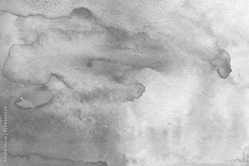 Naklejka premium Silver watercolor background on white paper. Paint leaks and ombre effects. 