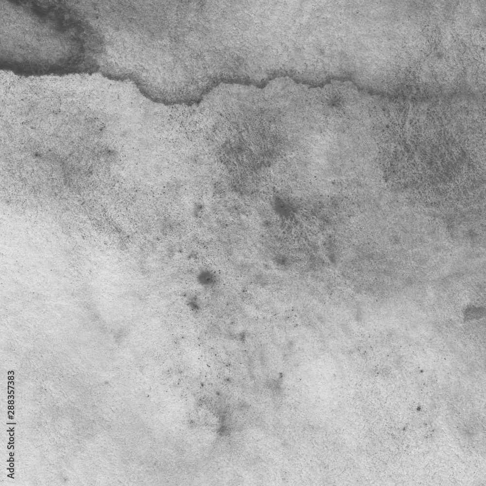 Naklejka premium Silver watercolor background on white paper. Paint leaks and ombre effects. 