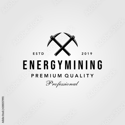 pickaxe energy mining luxury vintage logo design illustration