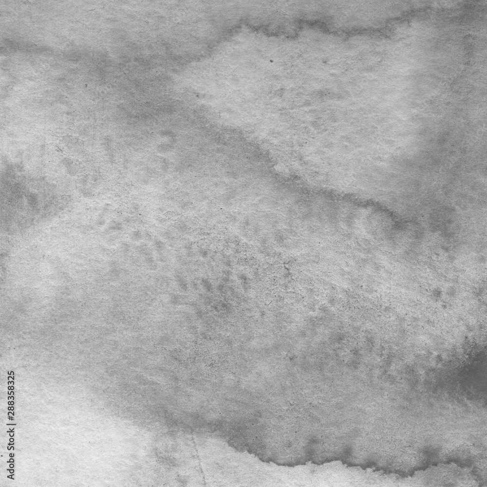 Naklejka premium Silver watercolor background on white paper. Paint leaks and ombre effects. 