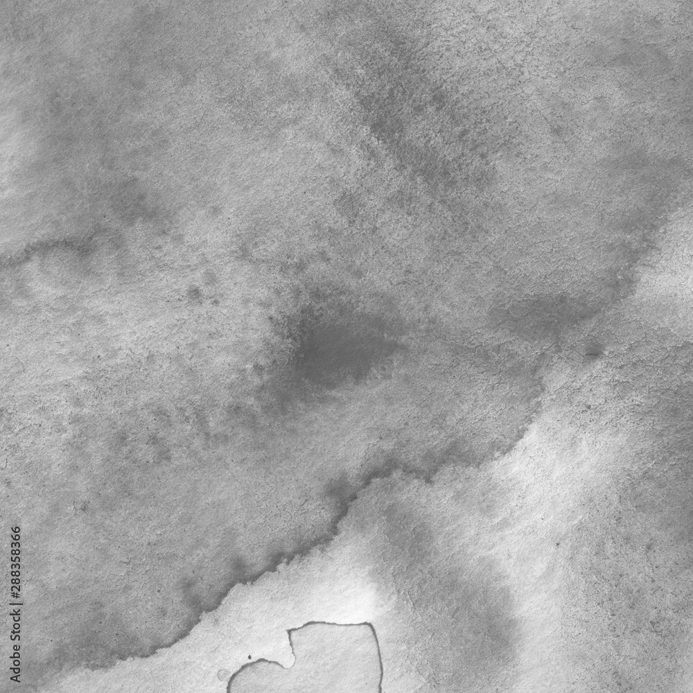 Naklejka premium Silver watercolor background on white paper. Paint leaks and ombre effects.