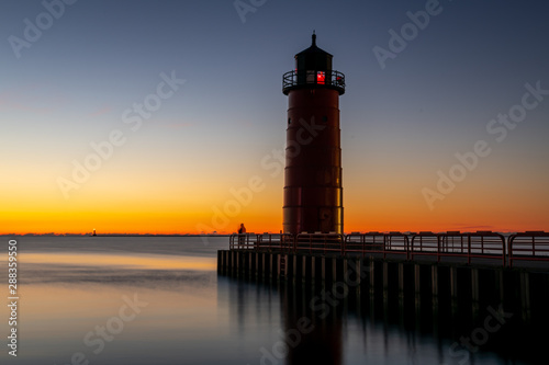Lighthouse on Lake Michigan in Milwaukee, Wisconsin at sunrise