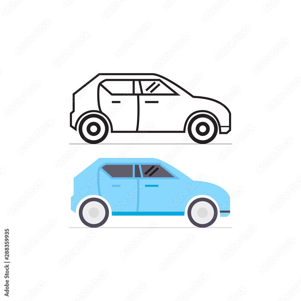 flat and thin line icons for car,vector illustrations