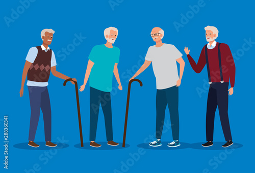 set of old men with casual clothes