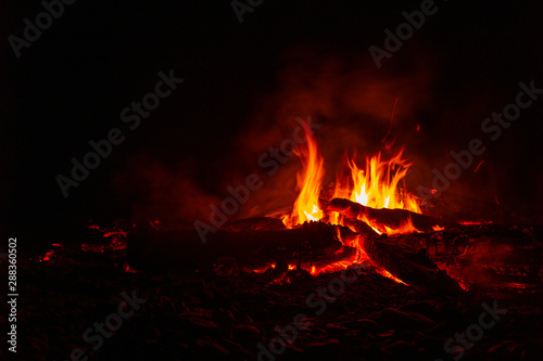 Anticostis - Canada. Campfire in Camping Area at Night