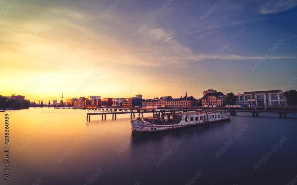 Old abandoned ship on the spree river in berlin germany