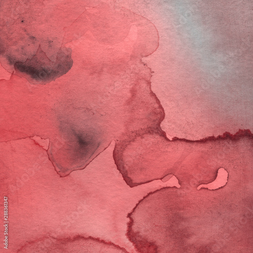 Red watercolor texture with abstract washes and brush strokes on the white paper background.