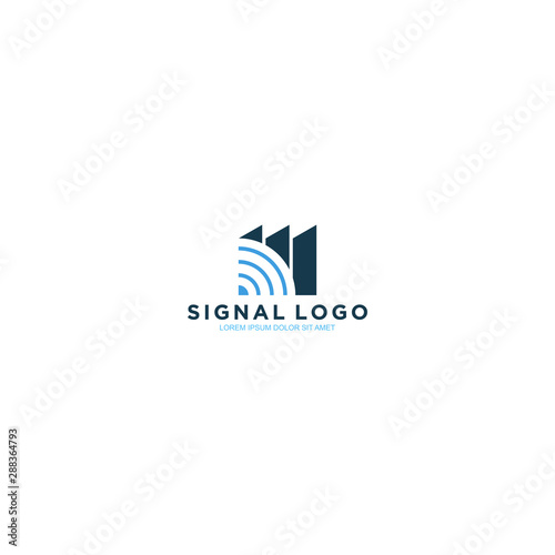 Modern technology logo - wifi signal with building
