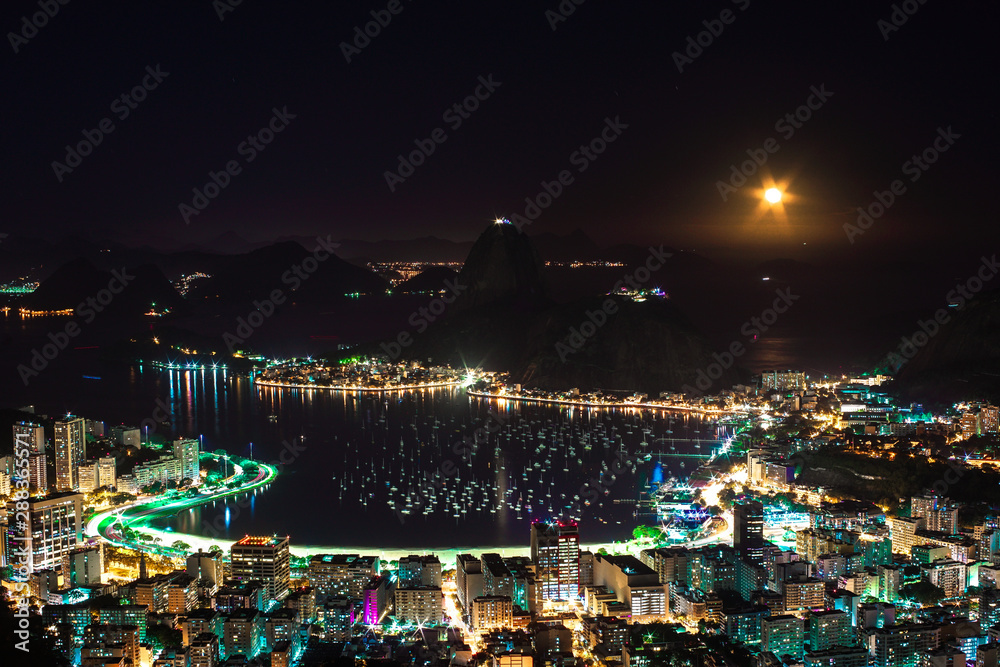Night in Guanabara bay, Sugarloaf mountain, Rio de Janeiro, Brazil