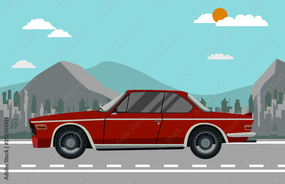 Vector illustration of flat design red retro car