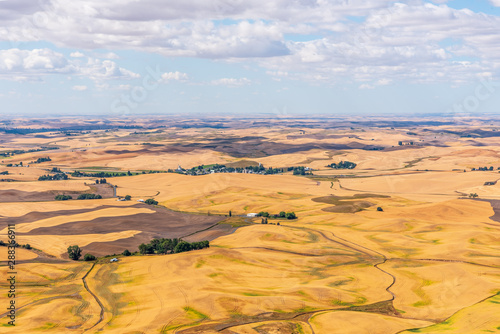 Close-up of Town of Steptoe in the Rolling Farmland of the Palouse from the Top of Steptoe Butte in Washington State
