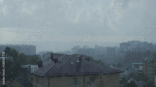 rain in Sochi against the backdrop of the sea. time is closer to sunset. raindro