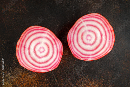 Raw fresh red striped chioggia beet root