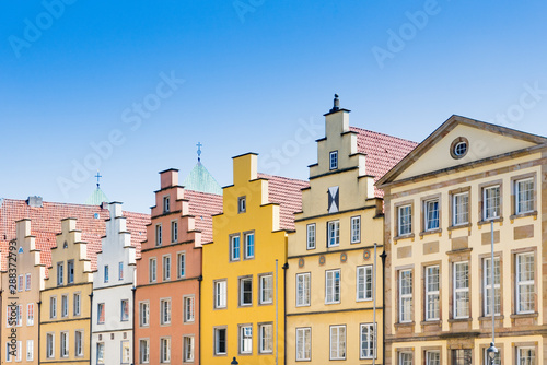 colorful stepped gable houses on market square in Osnabruck, Germany