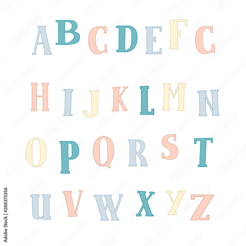 Hand-drawn ABC colored. Cute and funny letters of the alphabet isolated Hand-drawn ABC colored. Cute and funny letters of the alphabet isolated