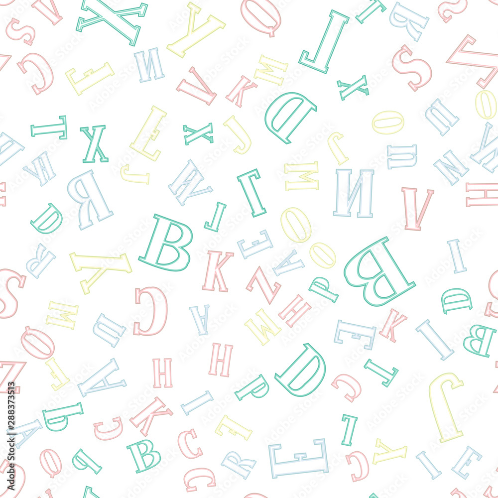 Hand-drawn vector seamless ABC texture with cute and funny letters of the alphabet on white background