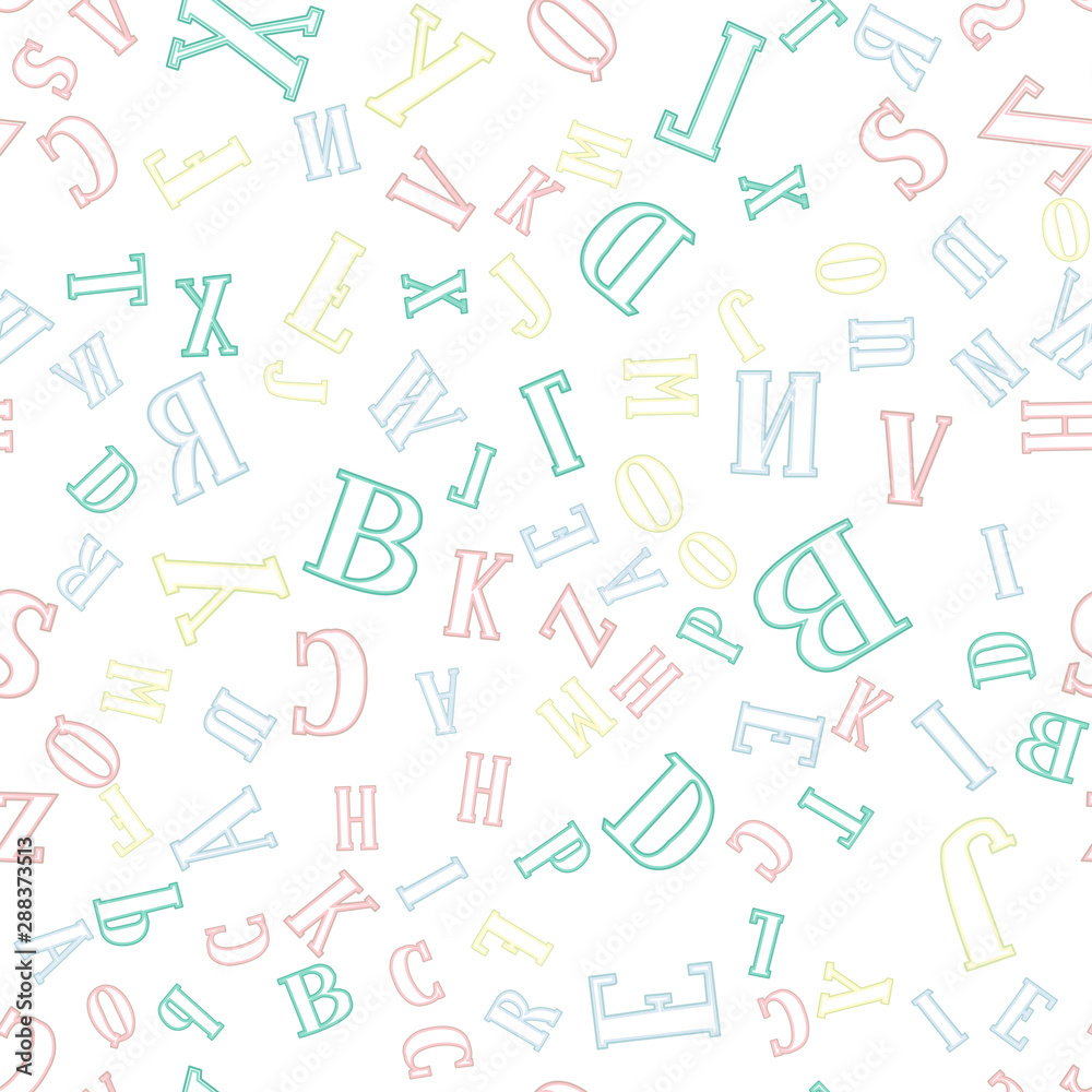 Hand-drawn vector seamless ABC texture with cute and funny letters of the alphabet on white background Hand-drawn vector seamless ABC texture with cute and funny letters of the alphabet on white background
