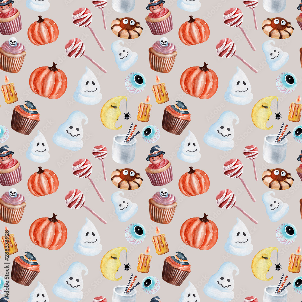 Watercolor background images of Culinary sweets for Halloween