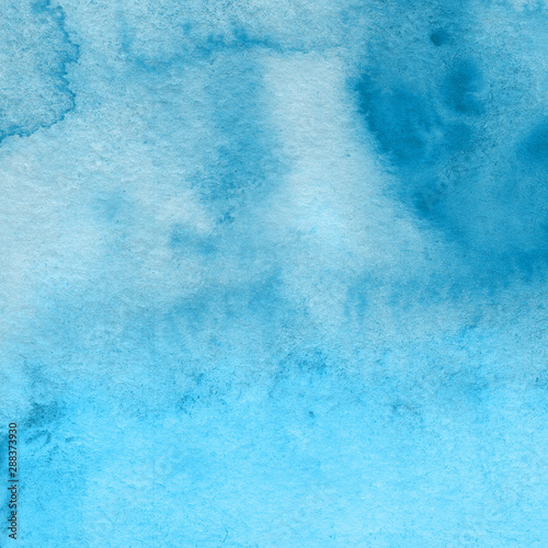 Colorful blue watercolor winter paper textures on white background. Chaotic abstract organic design. 