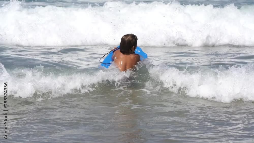 Young children bodyboarding in the Atlantic ocean Young children bodyboarding in the Atlantic ocean