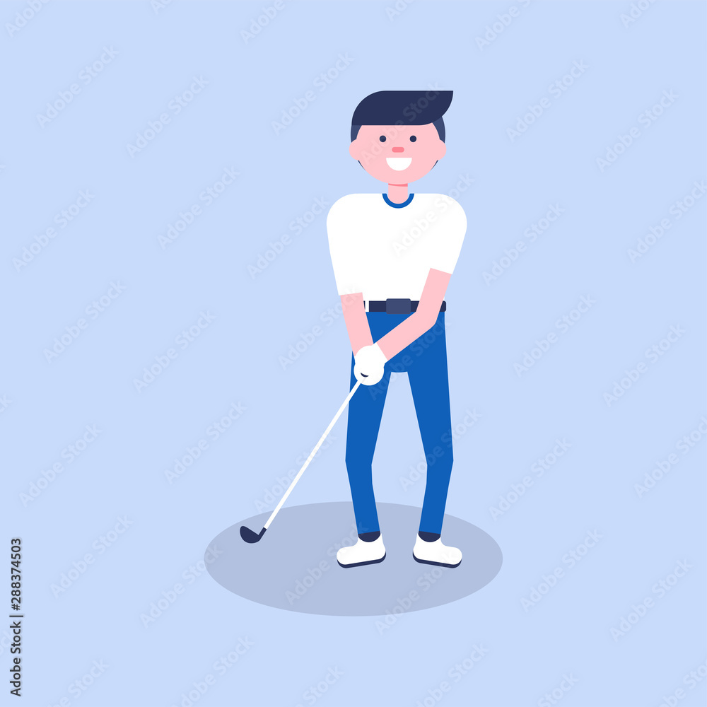 Golf cartoon player in modern flat style