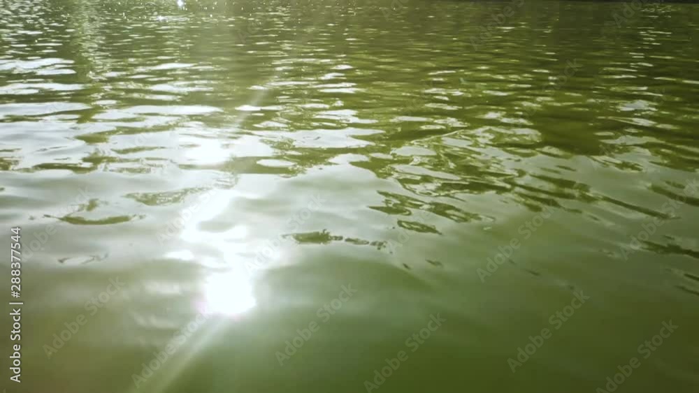 Glare of sunlight on the surface of the water in the lake. Reflection of light on the waves of the city lake Glare of sunlight on the surface of the water in the lake. Reflection of light on the waves of the city lake
