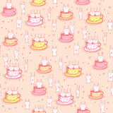 Seamless pattern bunnies in the cup. Vector illustration.