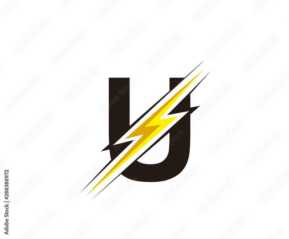 Flash U Letter Logo, Electrical Bolt Logo Vector
