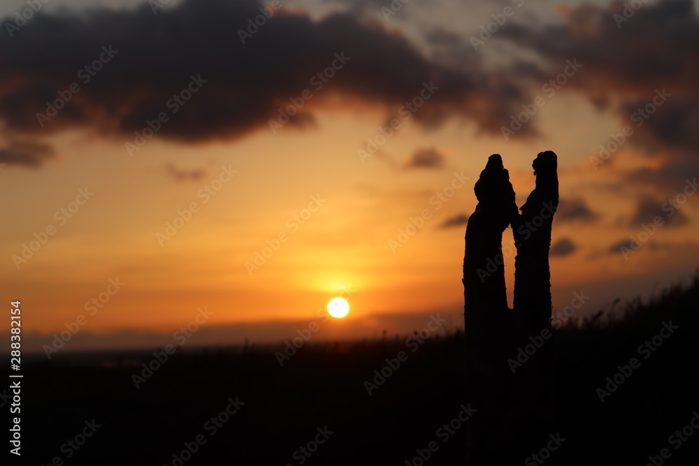silhouette of man and woman in the sunset