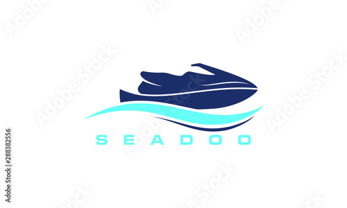 Seadoo logo, wave logo, ocean logo, Jet Ski Motor Boat, jetski vector logo design template, Isolated on a white background