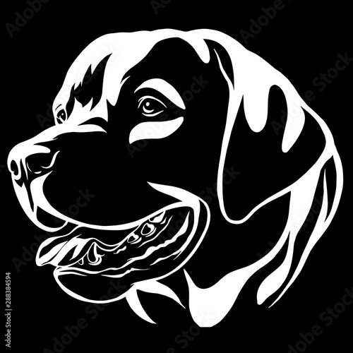 Decorative portrait of dog Labrador Retriever, vector isolated illustration in black color on white background