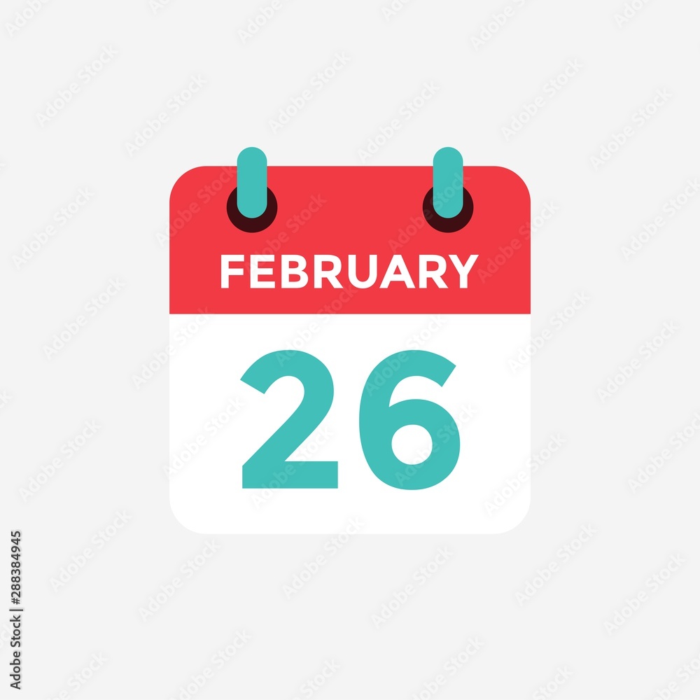 Flat icon calendar 26 of February. Date, day and month. Vector illustration. Flat icon calendar 26 of February. Date, day and month. Vector illustration.