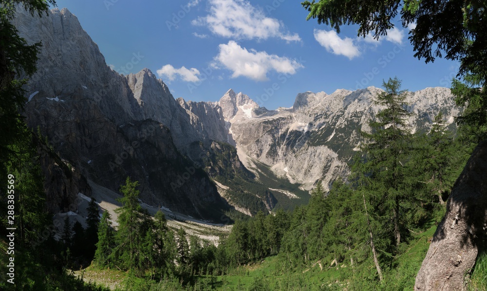 closure of Tamar valley with Jalovec peak from Slemenova peak in Julian Alps,Slovenia