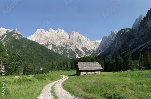 in the Krnica valley with the top of the mountain Kri   in Julian Alps in Slovenia
