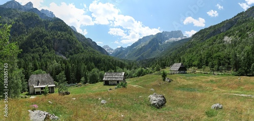 Zadnja Trenta valley with the Bavarian Grintavec peak in the Julian Alps in Slovenia photo