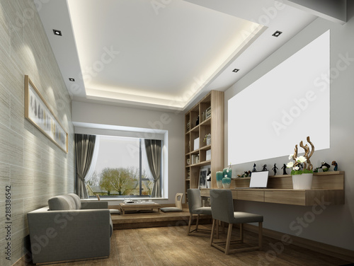 3d render modern home study room