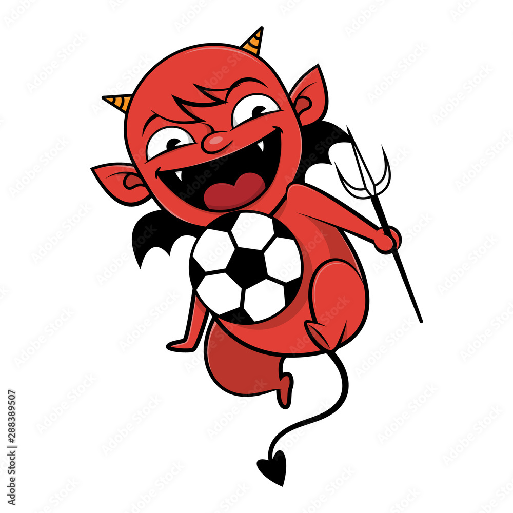 Cute Devil Baby playing a Ball, Soccer or Football Club Mascot Cartoon Stock | Adobe Stock