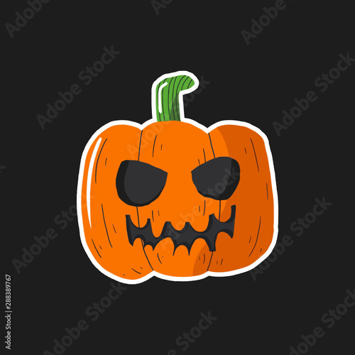 Cute Halloween Pumpkin isolated on black background, Vector cartoon Illustration