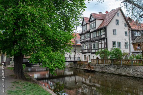 Traditional houses along the Gera River in Erfurt