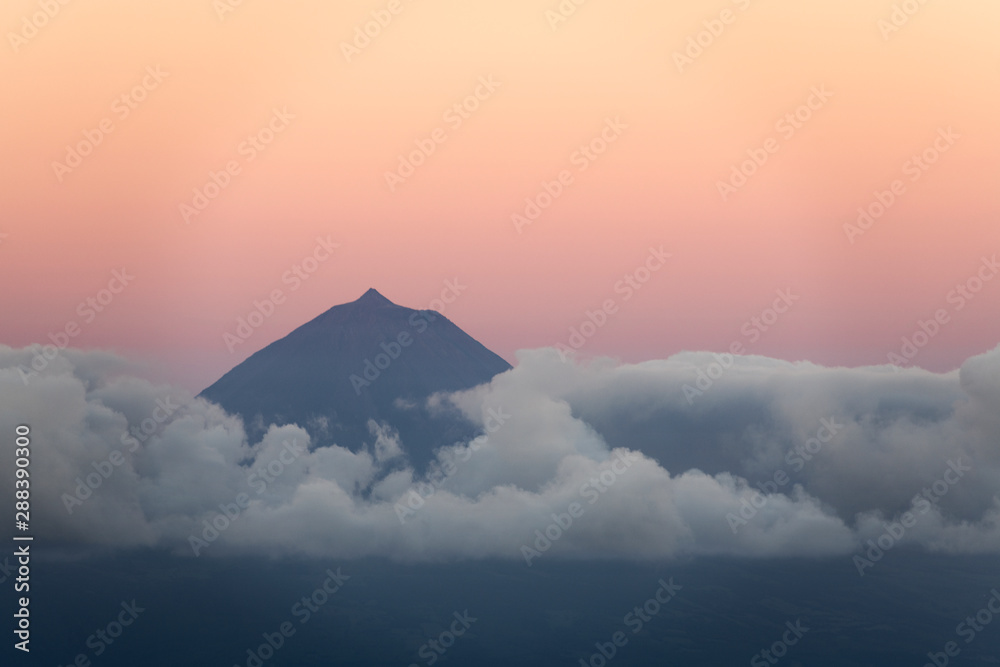Mount Pico , Ponta do Pico with clouds layer as seen from São Jorge Island