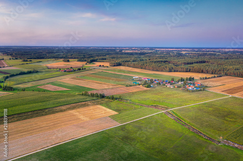 Colorful coutryside landscape. Aerial view. Masuria, Poland.