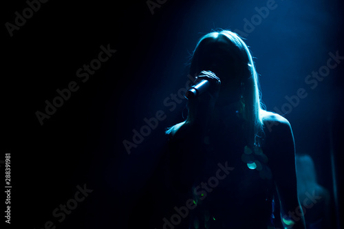 silhouette of long-haired singer