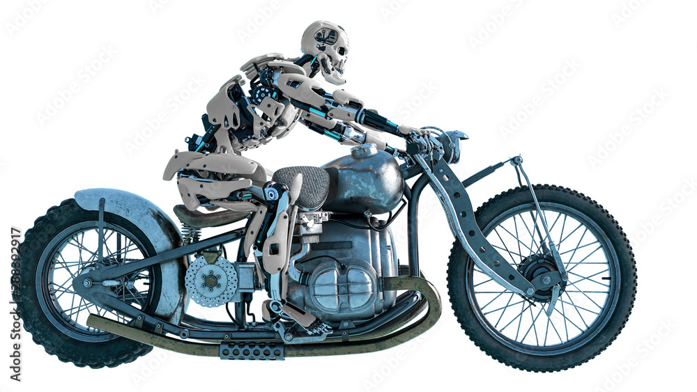 Obraz premium android is riding a motorcycle left side view
